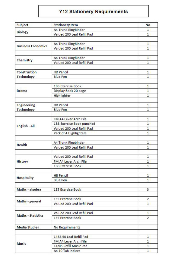 stationery-lists-otamatea-high-school